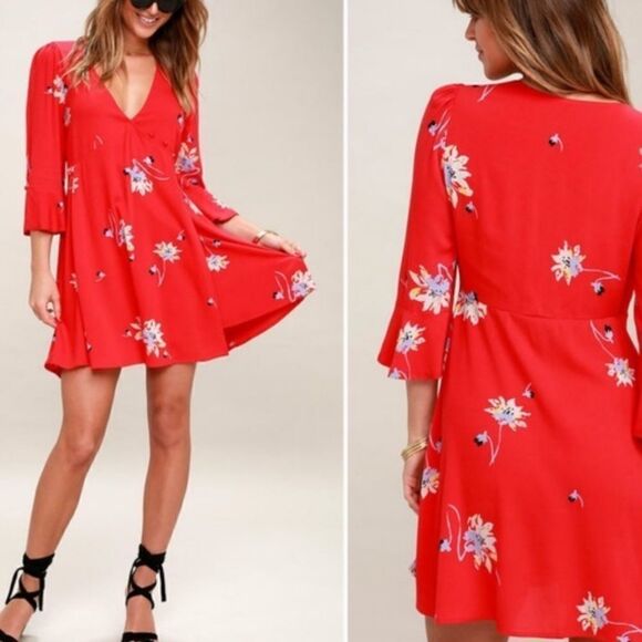 FREE PEOPLE Red Time on My Side Wrap Dress Size XS - Picture 1 of 9